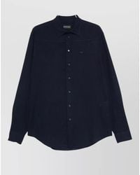 Emporio Armani - Linen Blend Shirt Long Sleeves Cuffs - Lyst