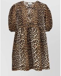 Ganni - Organic Cotton Leopard Print Mini Dress - Lyst