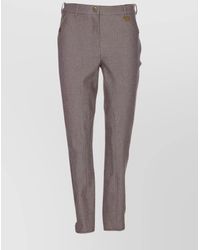 Burberry - Embroidered Stretch Cotton Tapered Trousers - Lyst