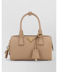 Prada - Leather Shoulder Bag Structured Shape Top Handles - Lyst