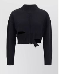 MM6 by Maison Margiela - Virgin Wool Blend Distressed Cutout Cropped Turtleneck Sweater - Lyst