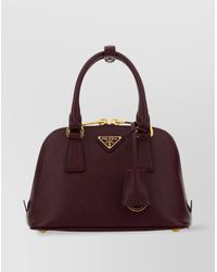 Prada - Leather Handbag With-Tone Hardware And Top Handles - Lyst