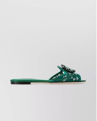 Dolce & Gabbana - Crystal Embellished Lace Flat Sandals - Lyst
