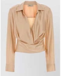 Blumarine - Stretch Satin Blouse Collared Draped Front - Lyst