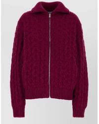 Prada - Virgin Wool Chunky Cable Knit Funnel Neck Zip Up Cardigan - Lyst