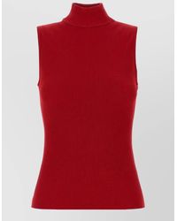 Loewe - High Neck Ribbed Sleeveless Knit Top - Lyst