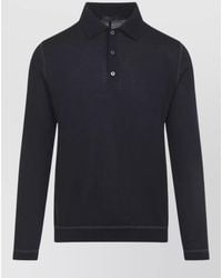 Prada - Long Sleeve Knit Polo Shirt Ribbed Hem - Lyst