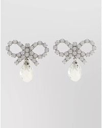Self-Portrait - Crystal-Embellished Bow Drop Earrings - Lyst