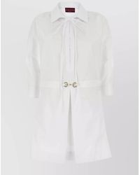 Gucci - Cotton Poplin Tie Neck Three Quarter Sleeve Mini Shirt Dress - Lyst