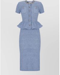 Self-Portrait - Metallic Knit Belted Short-Sleeve Midi Dress - Lyst