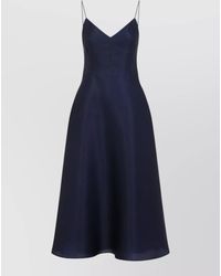 Alberta Ferretti - Silk V-Neck Sleeveless Flared Midi Dress - Lyst