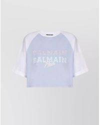 Balmain - Cropped Cotton Logo-Print T-Shirt - Lyst