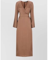 Fabiana Filippi - Viscose V-Neck Long-Sleeve Midi Dress - Lyst