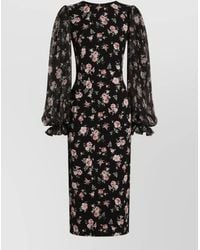 Dolce & Gabbana - Silk Floral-Print Long-Sleeve Midi Dress - Lyst