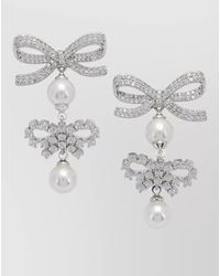 Self-Portrait - Crystal-Embellished Double Bow Pearl Earrings - Lyst