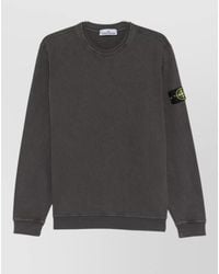 Stone Island - Logo Cotton Crewneck Sweatshirt Long Sleeves - Lyst
