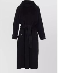 Pinko - Long Hooded Coat Belted Waist Pockets - Lyst