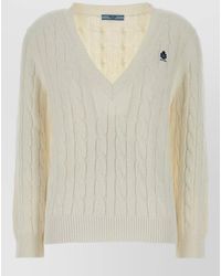 Prada - Cotton Sweater Cable Knit V Neckline - Lyst