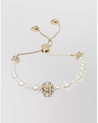 McQueen - Crystal And Pearl Bracelet With Skull Detail - Lyst