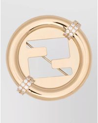 Fendi - Round Crystal Brooch Tone Finish - Lyst