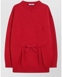 Prada - Bow Detail Crew Neck Knit Sweater - Lyst
