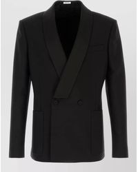 McQueen - Wool Blend Blazer Double Breasted Satin Lapel - Lyst