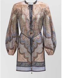 Zimmermann - Silk Printed V-Neck Long-Sleeve Mini Dress - Lyst