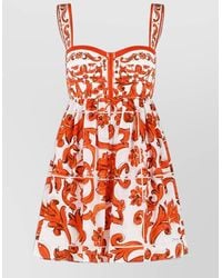 Dolce & Gabbana - Cotton Majolica-Print Bustier Mini Dress - Lyst