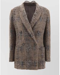 Brunello Cucinelli - Check Pattern Mohair Blazer Jacket - Lyst