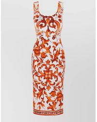 Dolce & Gabbana - Stretch Silk Midi Dress Floral Motif - Lyst