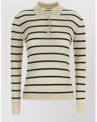 Max Mara - Cashmere Silk Ribbed Striped Long-Sleeve Polo Top - Lyst