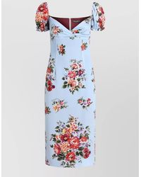Dolce & Gabbana - Flower Bouquet Print Midi Dress - Lyst