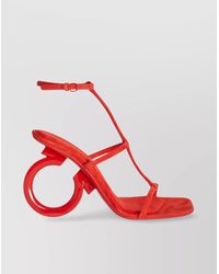 Ferragamo - Heeled Sandals With Strappy Circular And Square Toe - Lyst