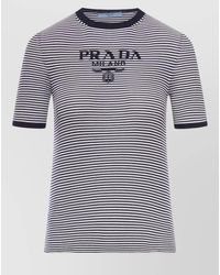 Prada - Striped Silk Crew Neck Sweater Logo - Lyst