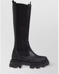 Ganni - Chunky Lug Sole Knee-High Leather Boots - Lyst