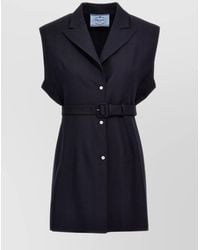 Prada - Belted Wool Vest With Notched Lapel - Lyst
