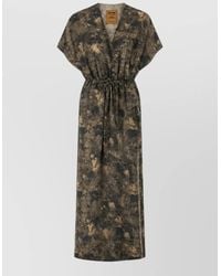 Uma Wang - Floral Print V-Neck Short-Sleeve Midi Dress - Lyst