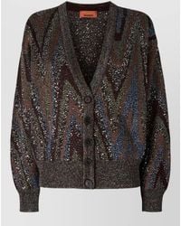 Missoni - Sequined Zigzag Knit V-Neck Long-Sleeve Cardigan - Lyst