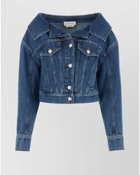 McQueen - Denim Cropped Jacket - Lyst