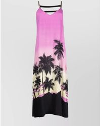 Palm Angels - Sunset Print V-Neck Calf-Length Midi Dress - Lyst