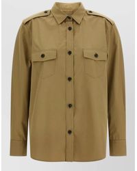 Prada - Cotton Poplin Shirt Tailored Collar Button Epaulettes - Lyst