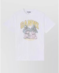 Ganni - Cotton Graphic-Print Crew-Neck T-Shirt - Lyst