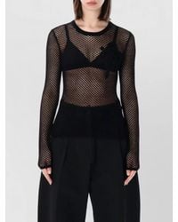 Ganni - Organic Cotton Open-Knit Long-Sleeve Top - Lyst