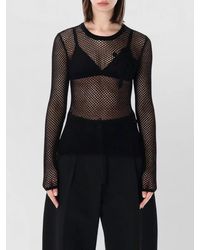 Ganni - Organic Cotton Open-Knit Slim-Fit Long-Sleeve Top - Lyst