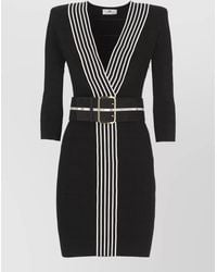 Elisabetta Franchi - Knitted V-Neck Belted Knee-Length Dress - Lyst