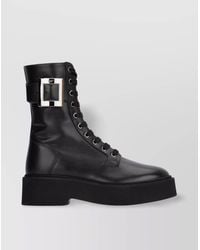 Roger Vivier - Leather Logo-Buckle Lace-Up Boots - Lyst