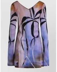 Louisa Ballou - Fitted Long Sleeve Dress With Abstract Print - Lyst
