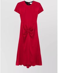 Victoria Beckham - Long Satin Finish Dress With Ruched Detail - Lyst