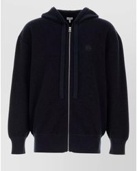 Loewe - Wool Hooded Zip Cardigan Drawstring Ribbed Cuffs - Lyst