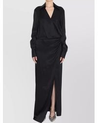 The Attico - Draped V-Neck Long-Sleeve Maxi Shirt Dress - Lyst